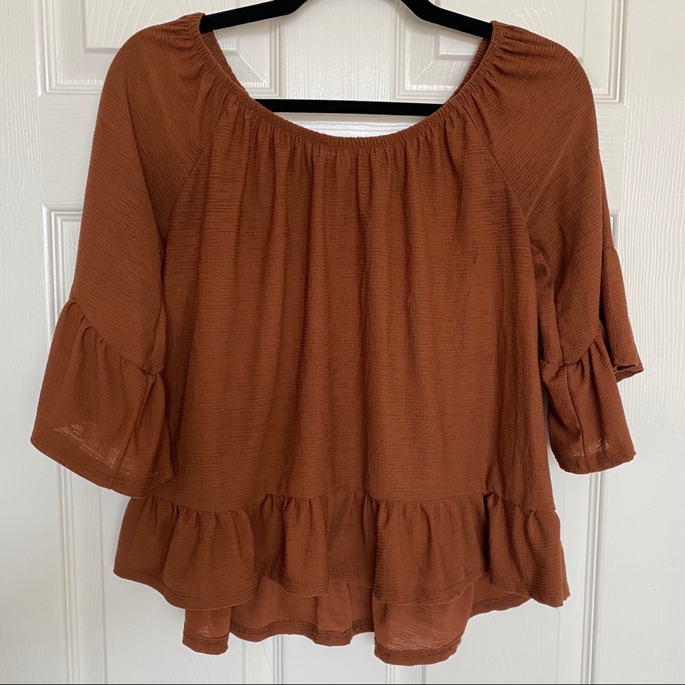Dark Rust Off-The-Shoulder Flowy Top